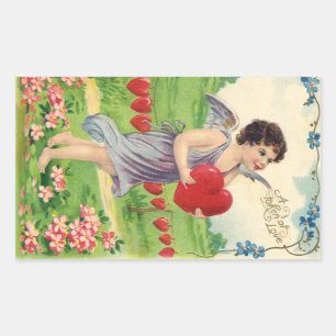 Pegatina Rectangular Día de San Valentín vintage, Ángel Victoriano con 