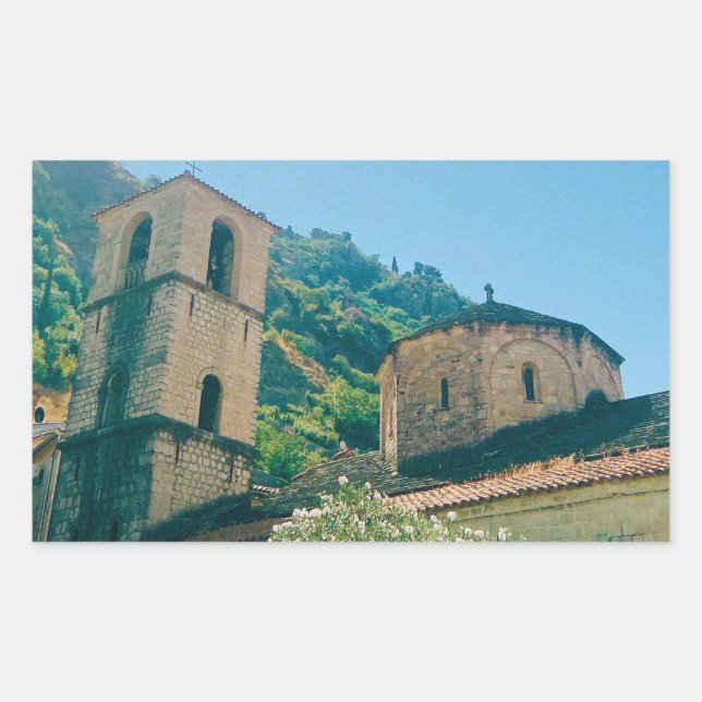 Pegatina Rectangular Día de verano en Kotor - Montenegro (Anverso)