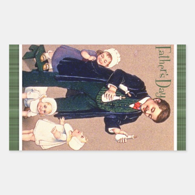 Pegatina Rectangular Día del Padre Vintage (Anverso)