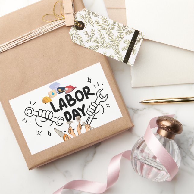 Pegatina Rectangular Día del Trabajo de los Trabajadores Herramientas M (Regalar)