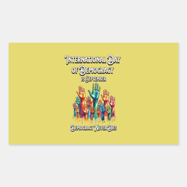 Pegatina Rectangular Día Internacional de la Democracia. (Anverso)
