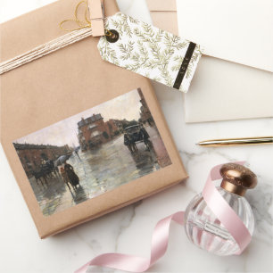 Pegatina Rectangular Día lluvioso, Boston de Frederick Childe Hassam