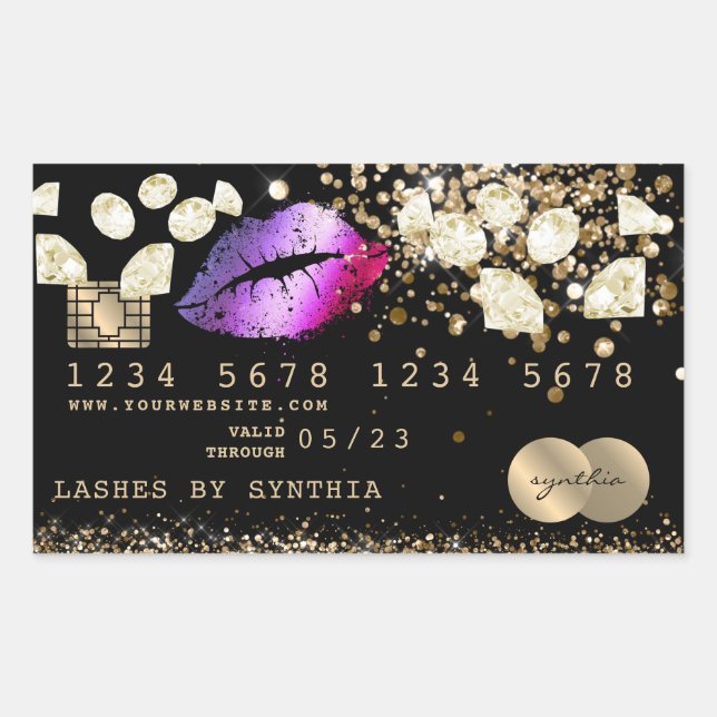 Pegatina Rectangular Diamantes de los labios de oro con tarjeta de débi (Anverso)