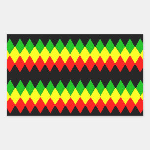 Pegatina Rectangular Diamantes de Rasta. Oro rojo y verde. Jah