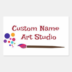 Pegatina Rectangular Dibujante de artista de Art Studio con nombre pers