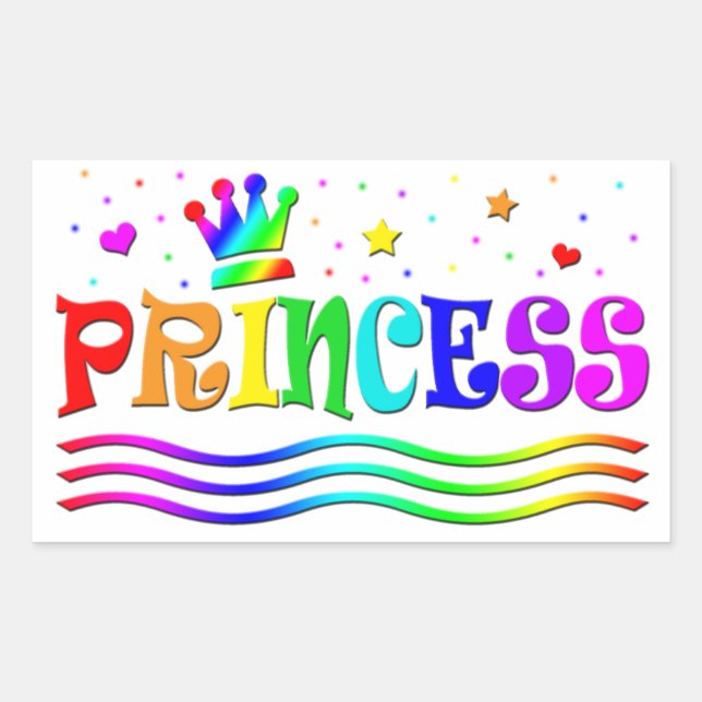 Pegatina Rectangular Dibujo animado lindo de corona de princesa arcoíri (Anverso)