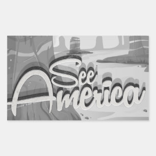 Pegatina Rectangular Dibujo animado vintage de Ver América