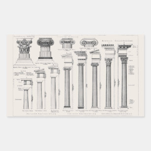 Pegatina Rectangular Dibujo arquitectónico de columnas romanas antiguas