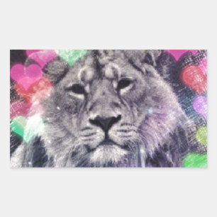 Pegatina Rectangular Dibujo de arte digital de Lion Heart Bokeh