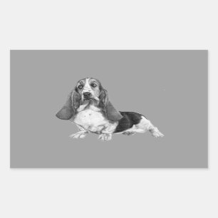Pegatina Rectangular Dibujo de Basset Hound