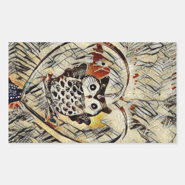 Pegatina Rectangular Dibujo de búho (Anverso)