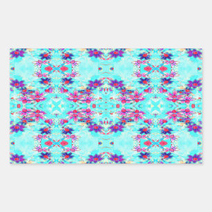 Pegatina Rectangular Dibujo de flores moradas de niña lindo en azul acu