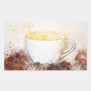 Pegatina Rectangular Dibujo de la Copa Caliente de Café Buenos días Sun