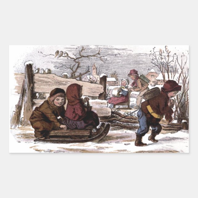 Pegatina Rectangular Dibujo vintage: Sled in the Snow (Anverso)