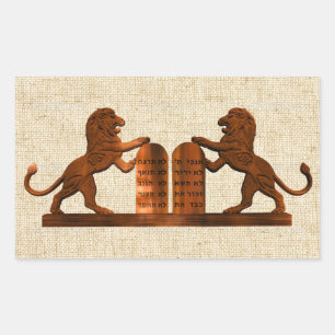 Pegatina Rectangular Diez mandamientos y leones