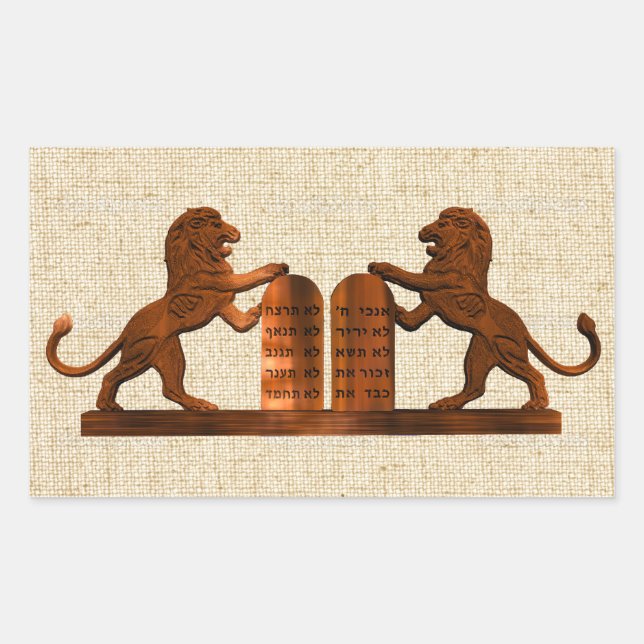 Pegatina Rectangular Diez mandamientos y leones (Anverso)