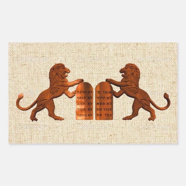 Pegatina Rectangular Diez mandamientos y leones (Anverso)
