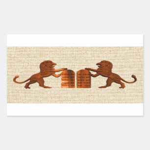 Pegatina Rectangular Diez mandamientos y leones