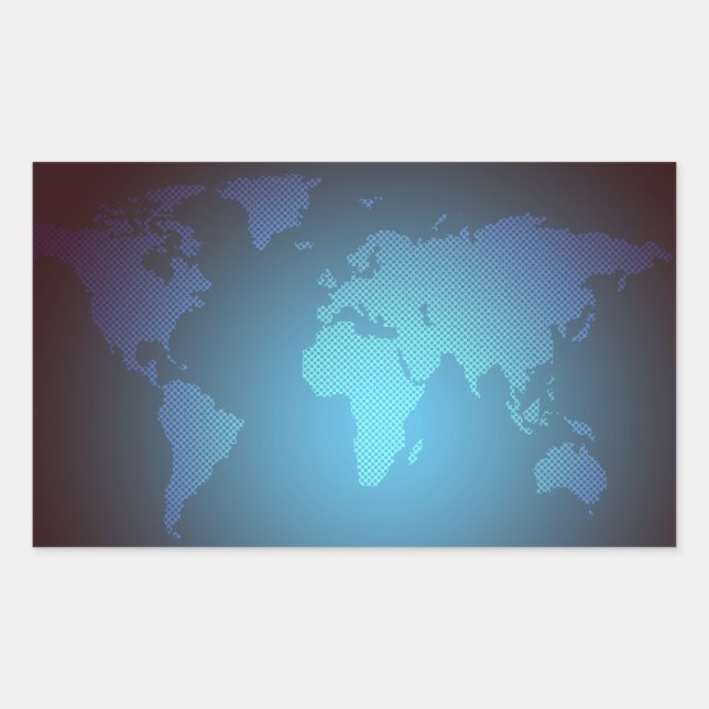 Pegatina Rectangular Digital Dot World Map Gradient Art (Anverso)