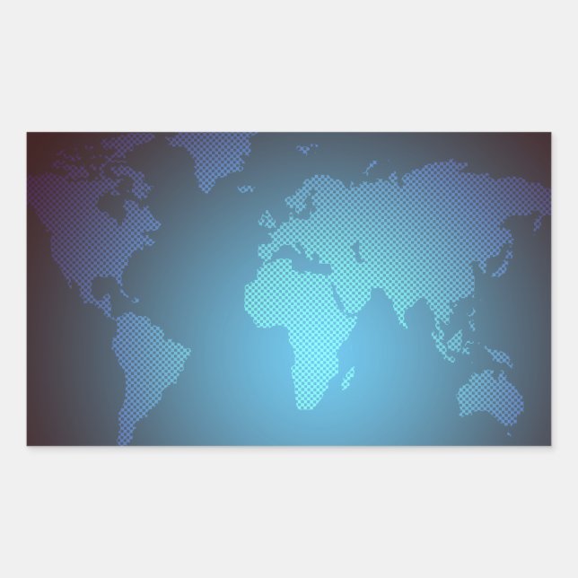 Pegatina Rectangular Digital Dot World Map Gradient Art (Anverso)