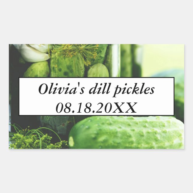 Pegatina Rectangular Dill Pickles Mason Jars Cucumbers comida casera (Anverso)