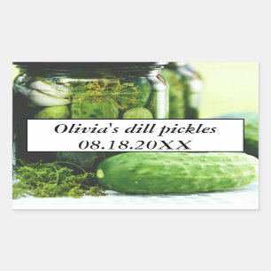 Pegatina Rectangular Dill Pickles Mason Jars Cucumbers comida casera