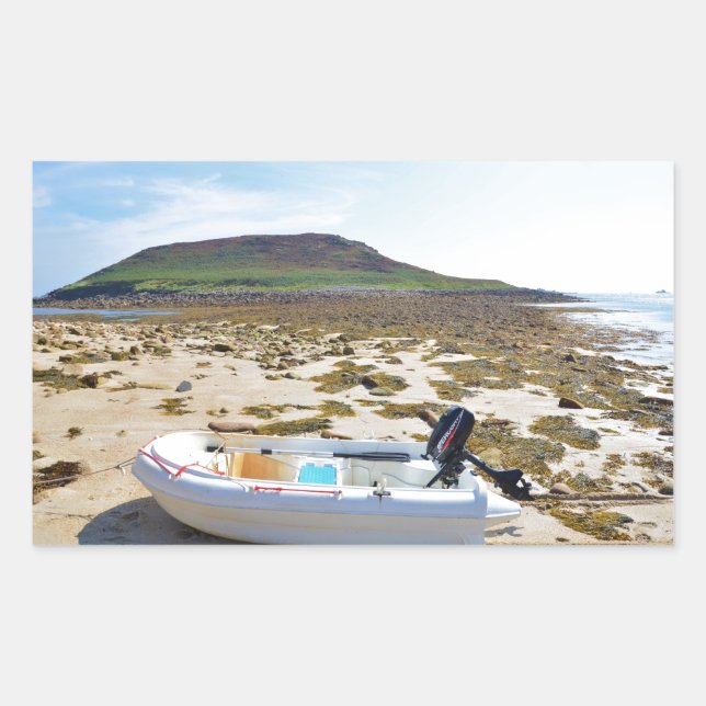 Pegatina Rectangular Dinghy en la playa (Anverso)