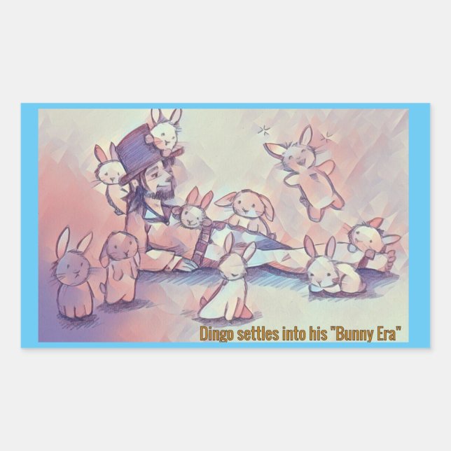 Pegatina Rectangular Dingo Dizmal el payaso se asienta en su "Era Conej (Anverso)