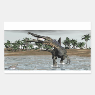 Pegatina Rectangular Dinosaurio de Spinosaurus que come pescados - 3D