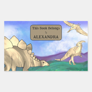 Pegatina Rectangular Dinosaurio Este Libro Pertenece A Nombre Del Niño