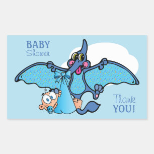 Pegatina Rectangular Dinosaurio pterodáctilo es un niño Baby Shower