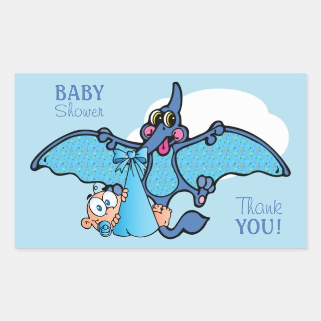 Pegatina Rectangular Dinosaurio pterodáctilo es un niño Baby Shower (Anverso)