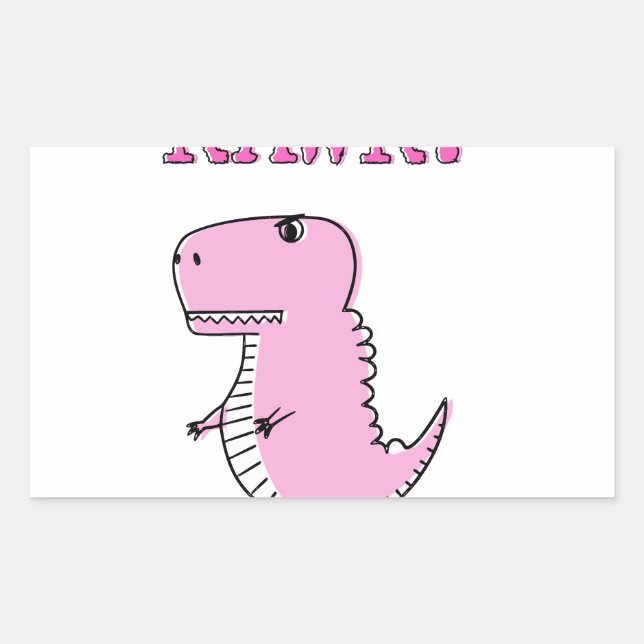 Pegatina Rectangular Dinosaurio T-Rex, Personalizado Rosa Cuto Y Enojad (Anverso)