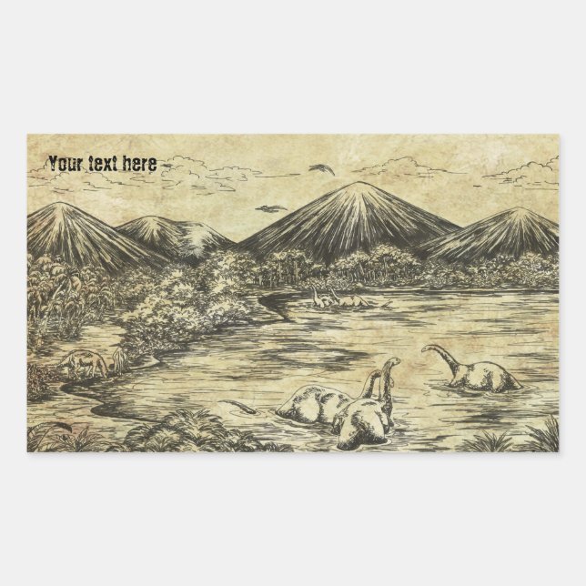 Pegatina Rectangular Dinosaurios (Anverso)