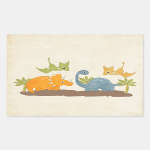 Pegatina Rectangular Dinosaurios Cutos Vida Silvestre Prehistórica