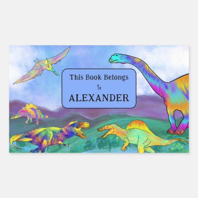 Pegatina Rectangular Dinosaurios Este Libro Pertenece Al Nombre De Los  (Anverso)