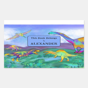 Pegatina Rectangular Dinosaurios Este Libro Pertenece Al Nombre De Los