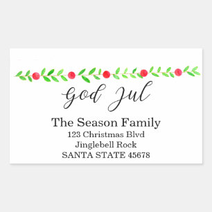 Pegatina Rectangular Dios Jul, cartel de Navidades de acuarela
