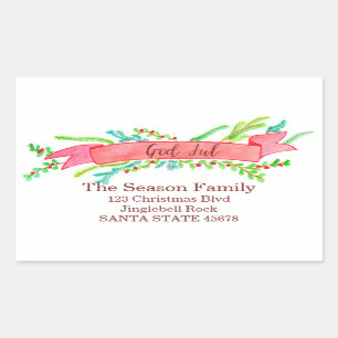Pegatina Rectangular Dios Jul, cartel de Navidades de acuarela
