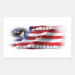 Pegatina Rectangular Dios Patriótico bendice a Estados Unidos en llamas