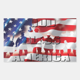 Pegatina Rectangular Dios Patriótico bendice la bandera estadounidense