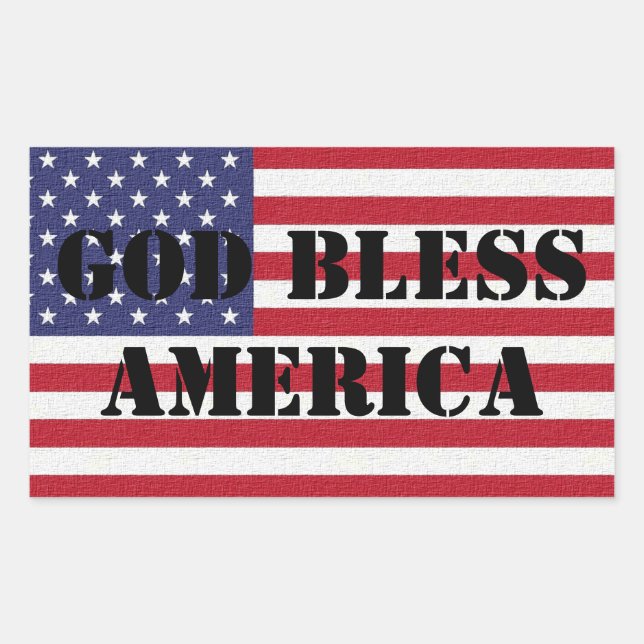 Pegatina Rectangular Dios Patriótico y poderoso bendiga a Estados Unido (Anverso)