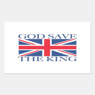 Pegatina Rectangular Dios salve al rey con Union Jack