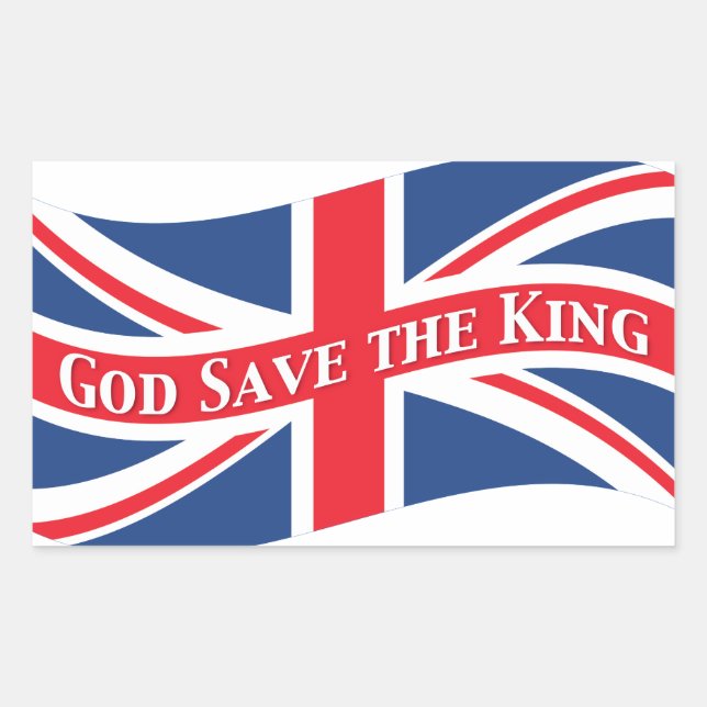 Pegatina Rectangular Dios salve al rey con Union Jack (Anverso)
