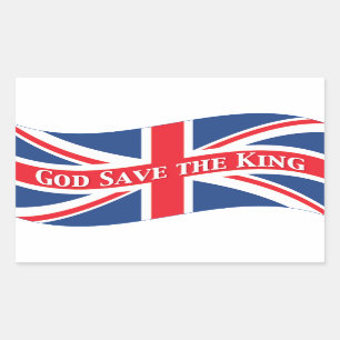 Pegatina Rectangular Dios salve al rey con Union Jack