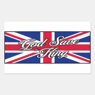 Pegatina Rectangular "Dios salve al rey" sobre la bandera británica de