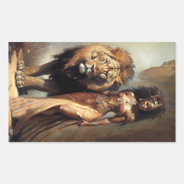 Pegatina Rectangular Diosa africana de animales, arte (Anverso)