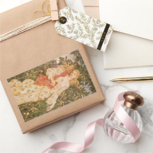 Pegatina Rectangular Diosa de flores y flores, Flora de Morgan