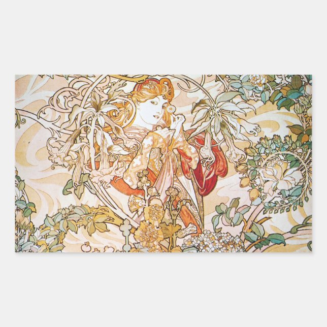 Pegatina Rectangular Diosa floral (Anverso)
