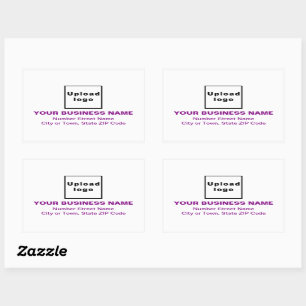 Pegatina Rectangular Dirección comercial Textos morados sobre blanco